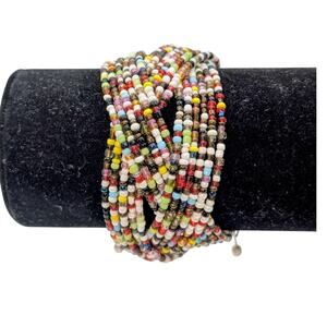 Modern Multi-Color Seed Bead Wire Cuff Bracelet One Size Fits Most
